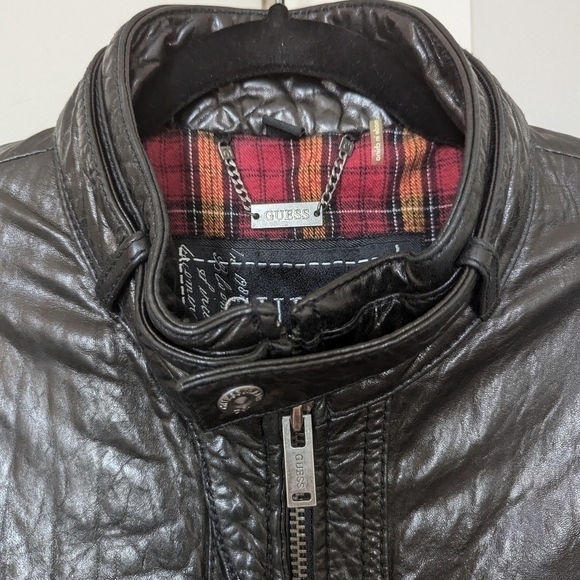 Guess vintage Y2K genuine leather moto Jacket sz M - Picture 6 of 9